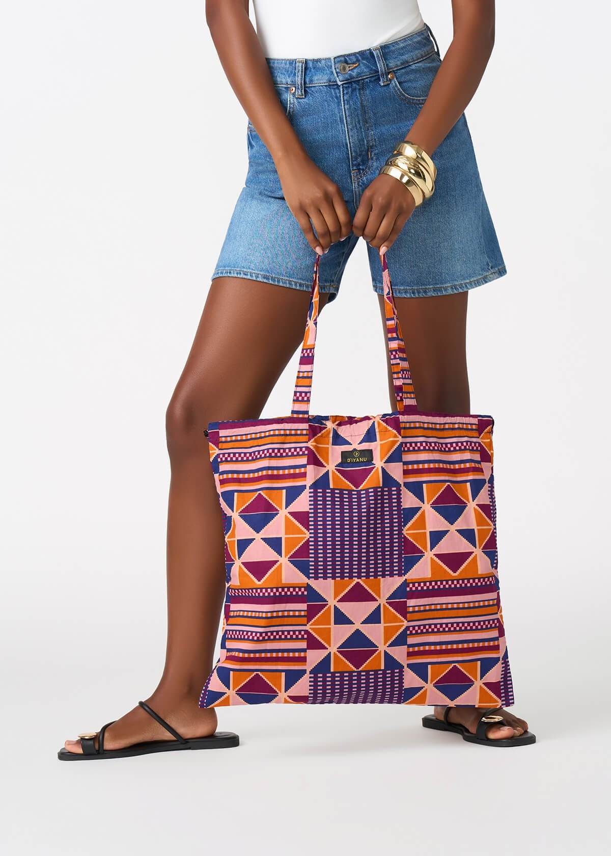 Ebuni Women's African Print Tote Bag (Orange Purple Kente) - D'IYANU