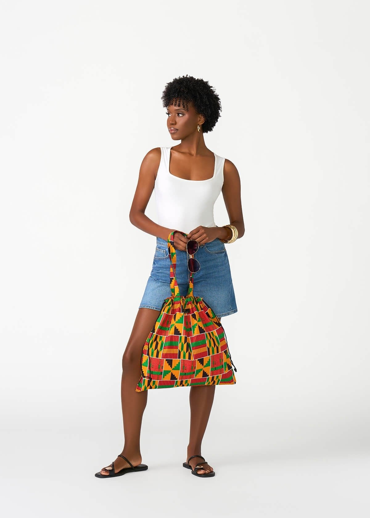 Ebuni Women's African Print Tote Bag (Red Green Yellow Kente) - D'IYANU