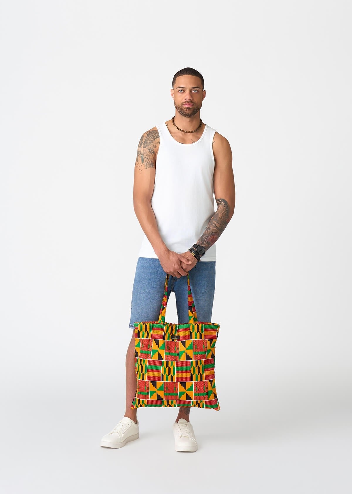 Ebuni Women's African Print Tote Bag (Red Green Yellow Kente) - D'IYANU