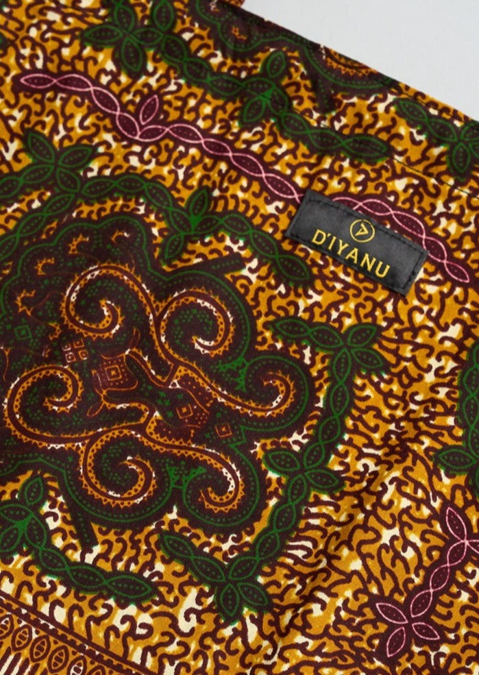 Ebuni African Print Tote (Green Tortoise Diamonds) - D'IYANU