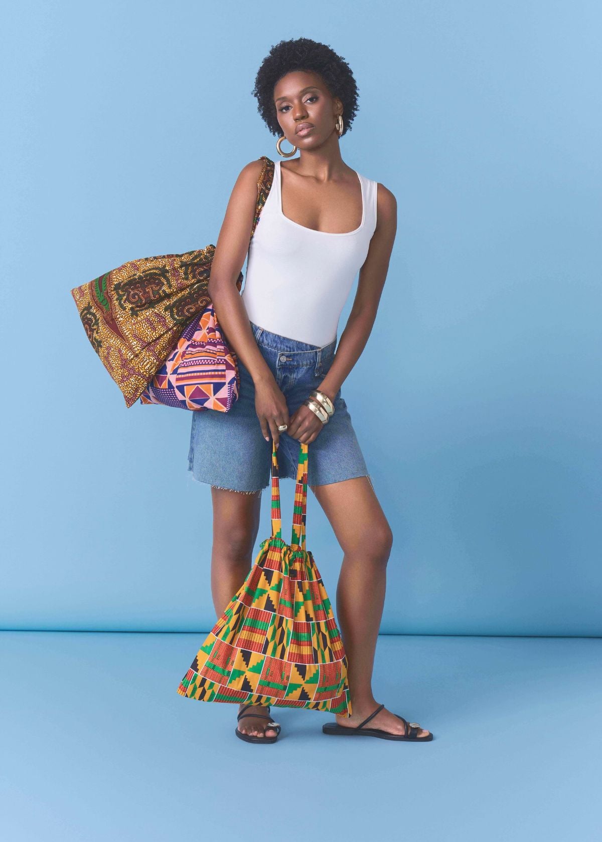 Ebuni Women's African Print Tote Bag (Red Green Yellow Kente) - D'IYANU