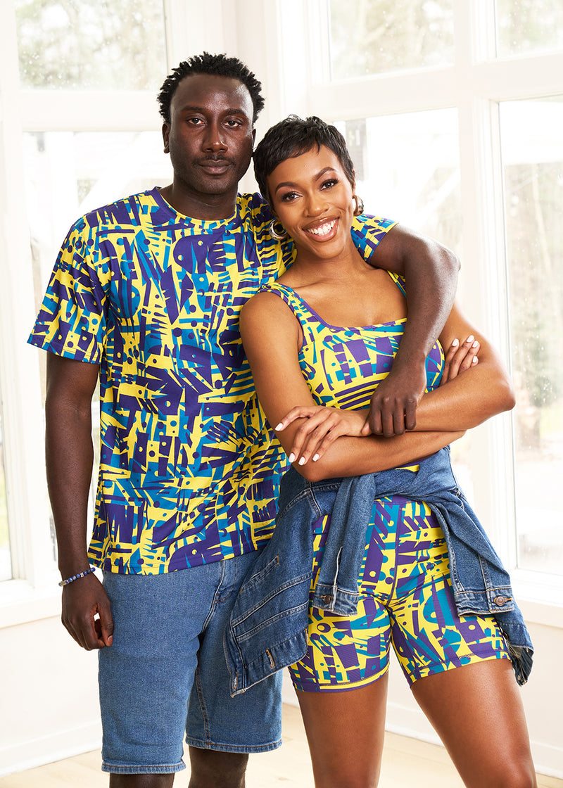 Edalo Men's African Print Active T-Shirt (Neon Tropical Stamp)