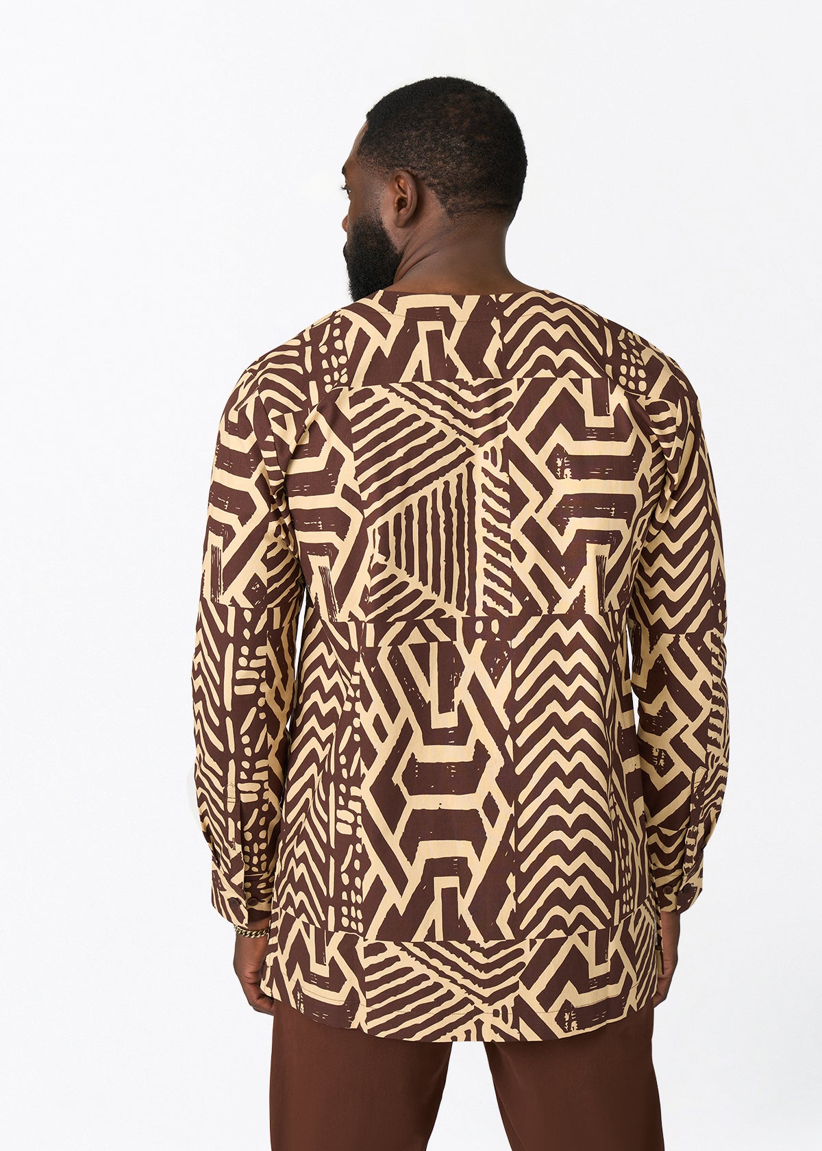 Ejiro Men's African Print Traditional Top (Chocolate Mousse Tribal) - D'IYANU