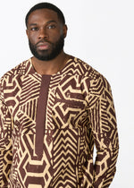 Ejiro Men's African Print Traditional Top (Chocolate Mousse Tribal) - D'IYANU