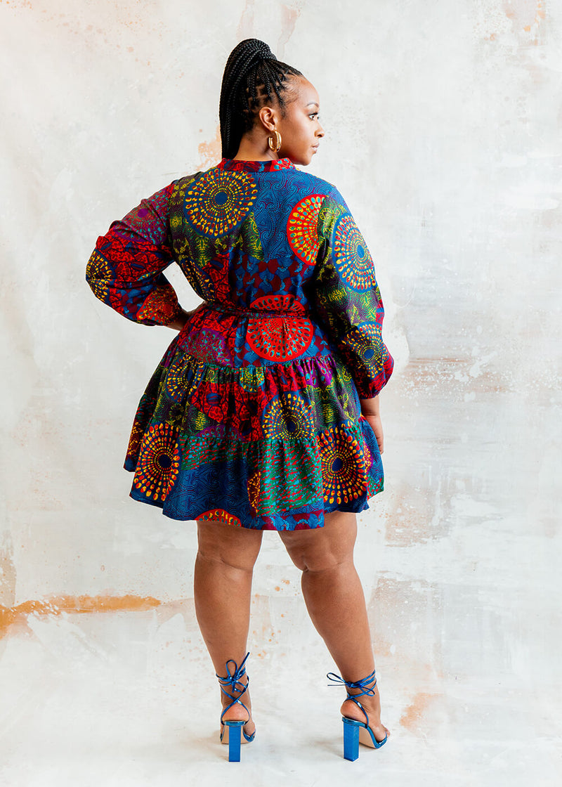 Malia Women's African Print Mini Dress (New Harvest Multipattern)