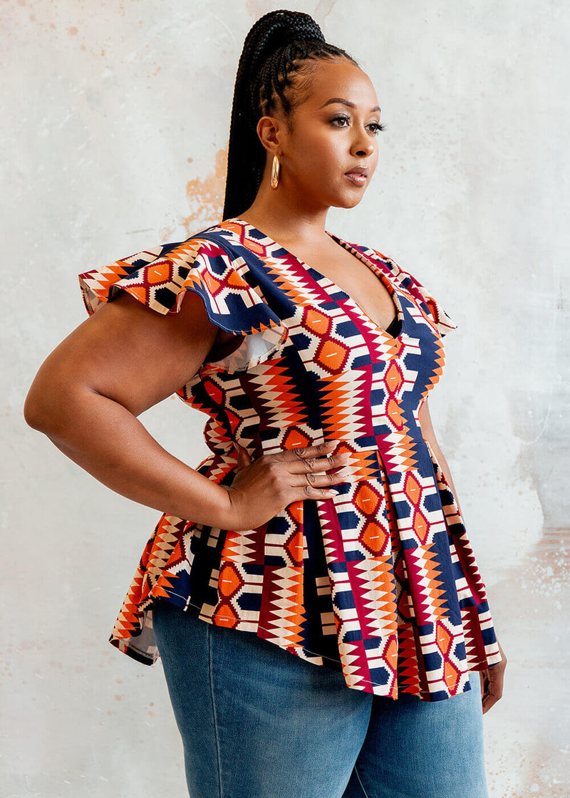 Kente Corset Peplum Orange Blouse