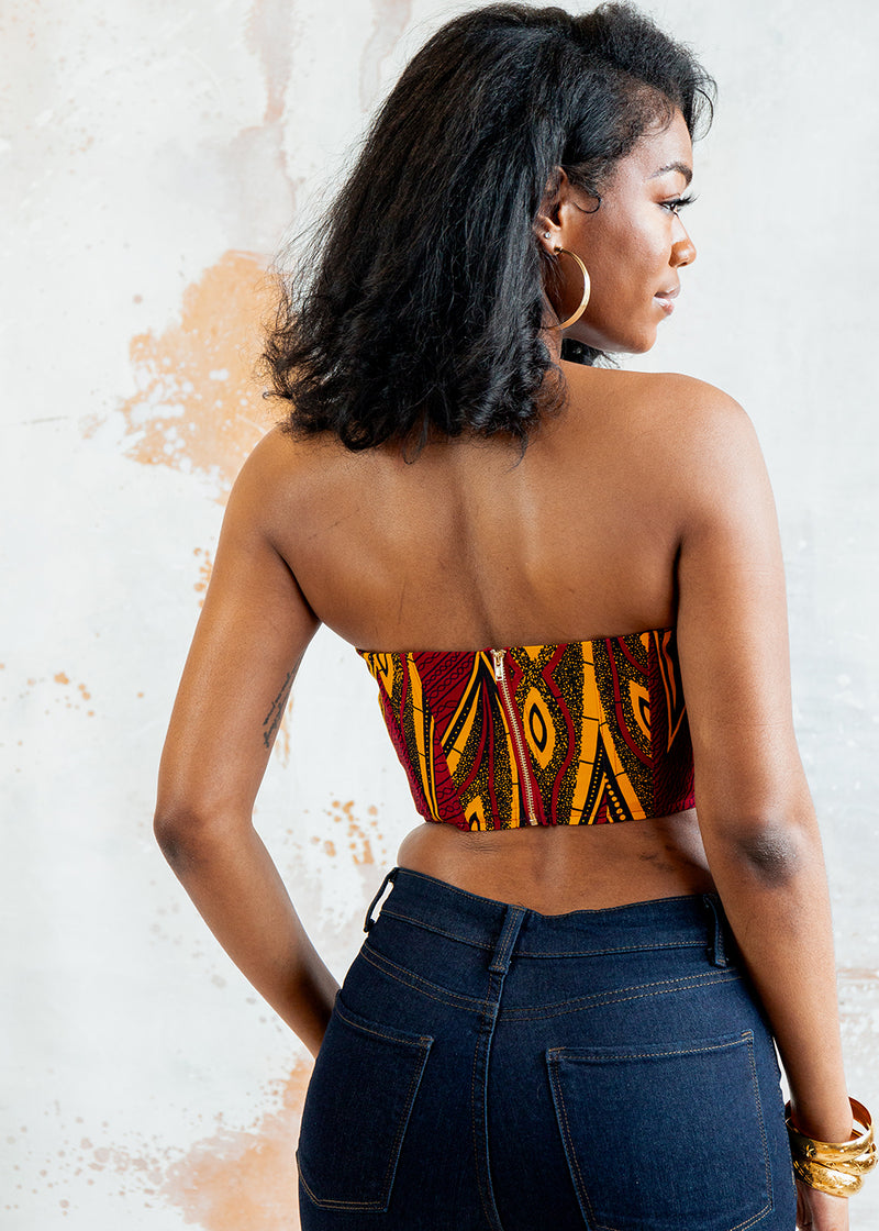 Caimile Women's African Print Stretch Corset (Gold Blue Motif) – D'IYANU