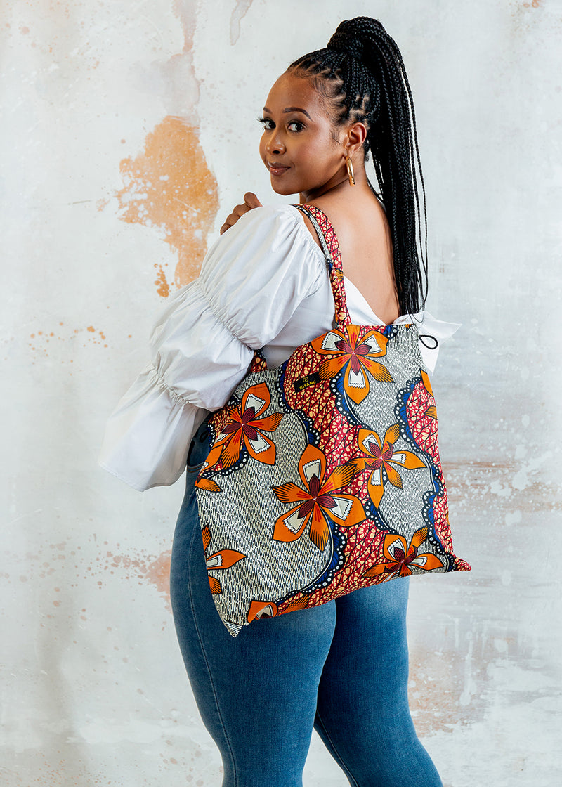 Ebuni African Print Tote Bag (Orange Brick Iris)