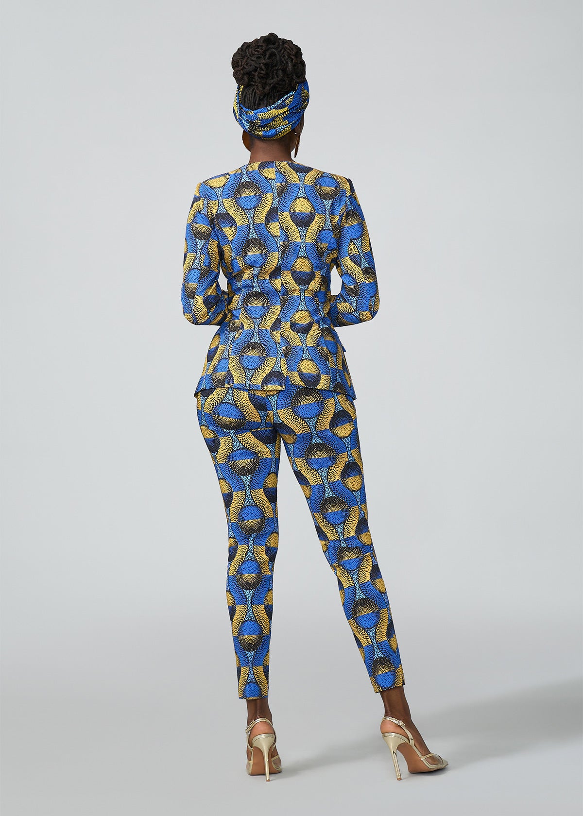 Talia Women's African Print Stretch Pants (Blue Gold Circles)