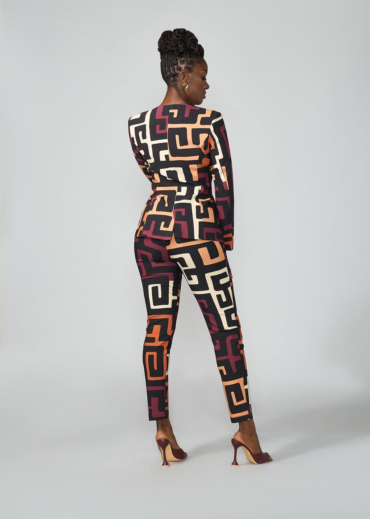 Talia Women's African Print Stretch Pants (Neutral Kuba Geometric)