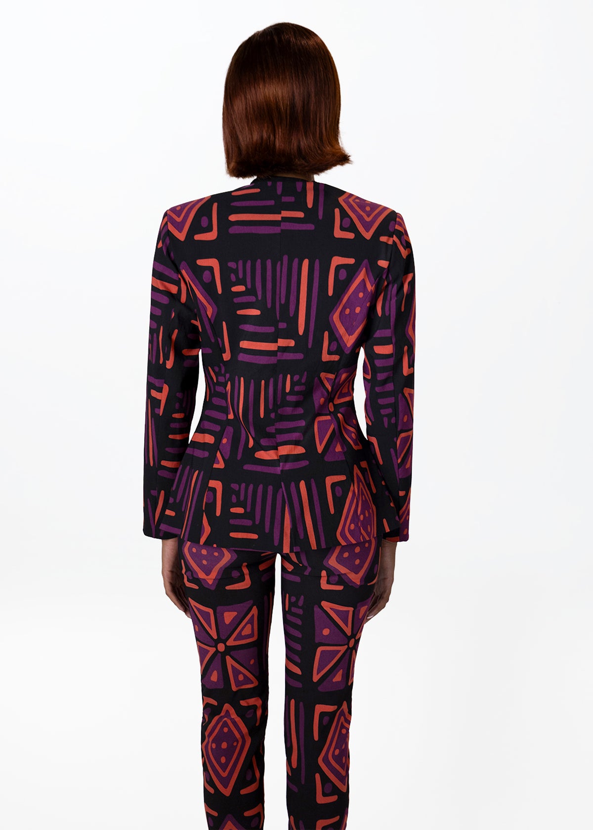 Fafa Womens African Print Stretch Blazer (Black Peach Tribal)