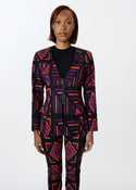 Fafa Womens African Print Stretch Blazer (Black Peach Tribal)