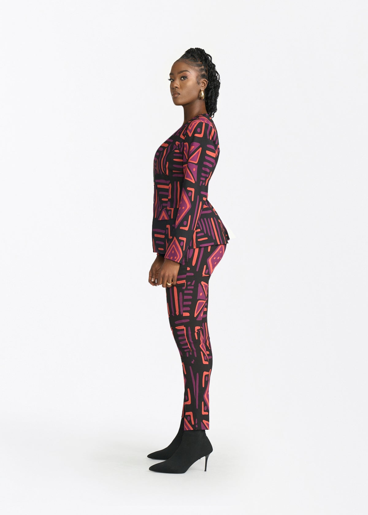 Fafa Womens African Print Stretch Blazer (Black Peach Tribal) - D'IYANU