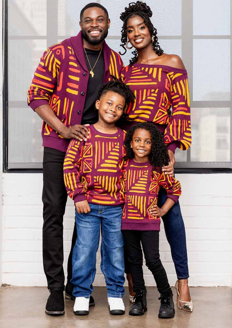 Oma Kids Unisex African Print Sweater (Plum Gold Tribal)