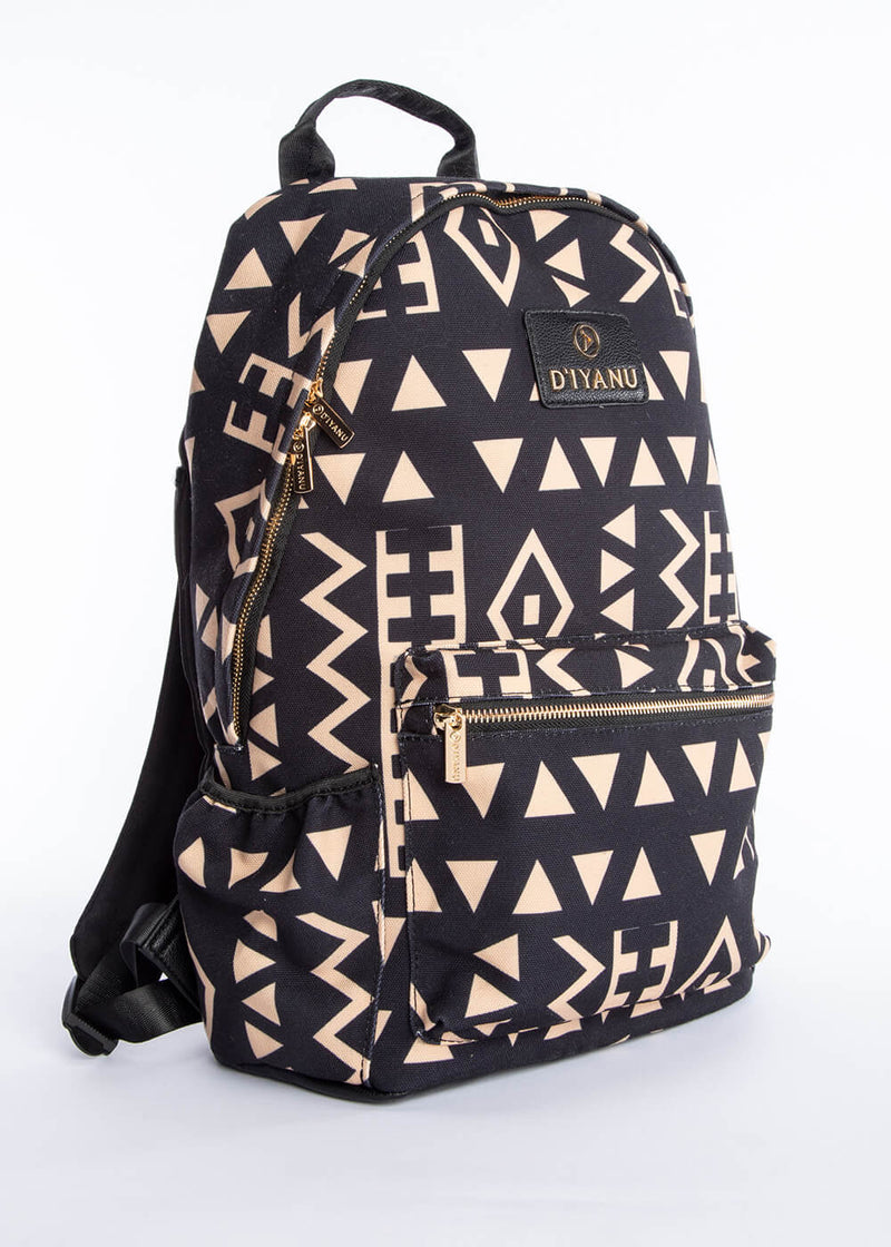 Dembe Unisex African Print Backpack (Tan Black Tribal)