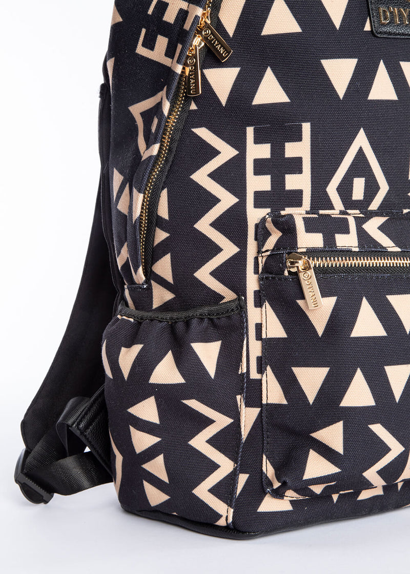 Dembe Unisex African Print Back Pack (Tan Black Tribal)