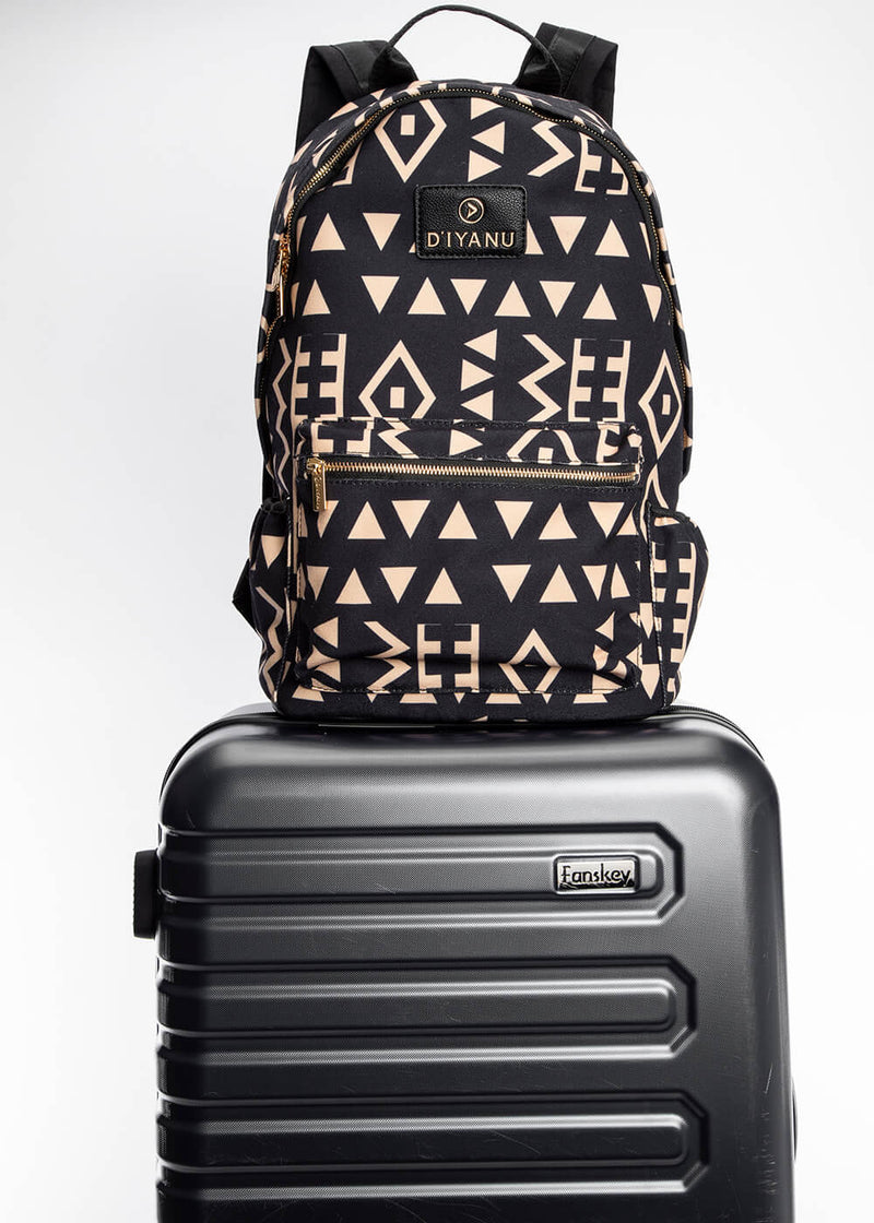 Dembe Unisex African Print Backpack (Tan Black Tribal)