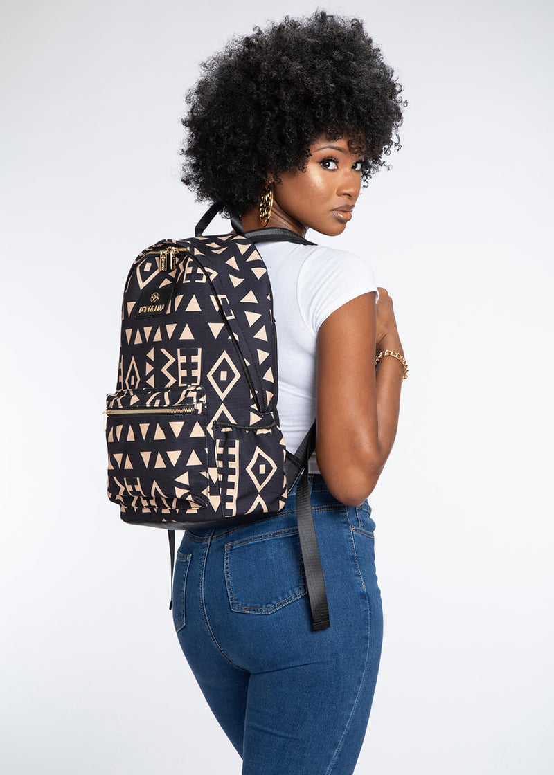 Dembe Unisex African Print Backpack (Tan Black Tribal)