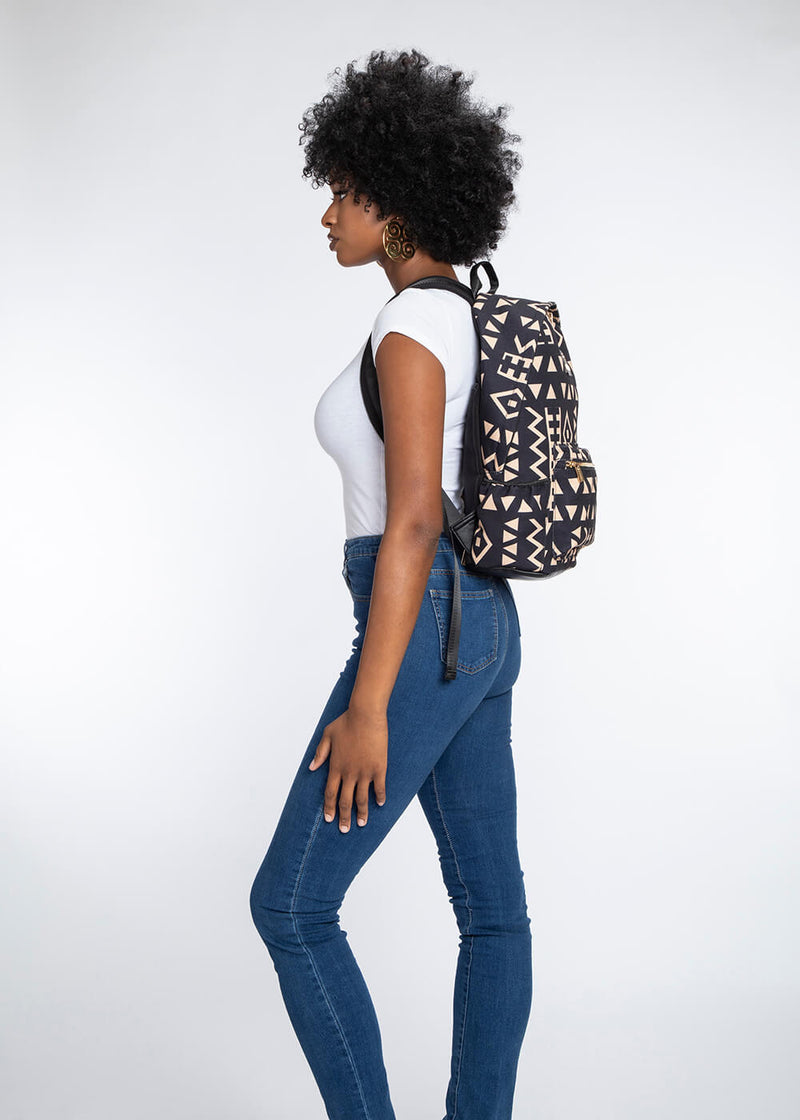 Dembe Unisex African Print Back Pack (Tan Black Tribal)