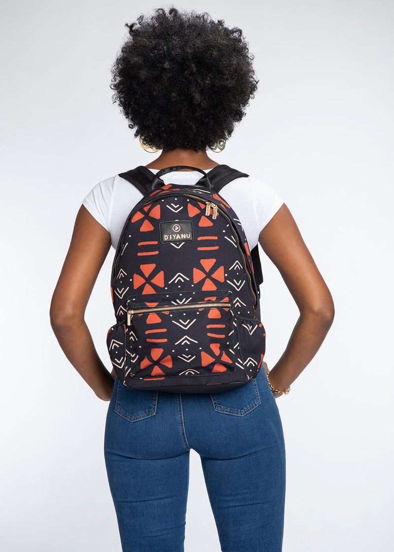Dembe Unisex African Print Back Pack (Natural Mudcloth)