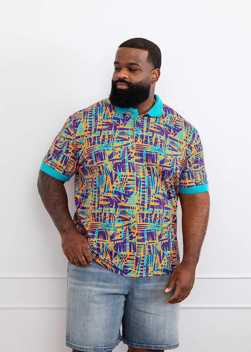 Femi Men's African Print Polo (Tropical Stamp)