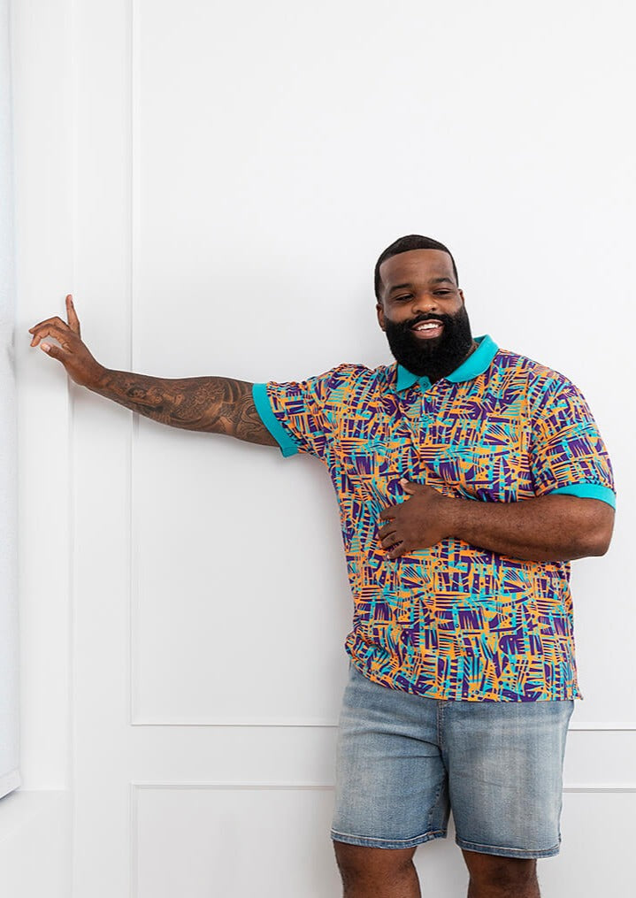Femi Men's African Print Polo (Tropical Stamp)