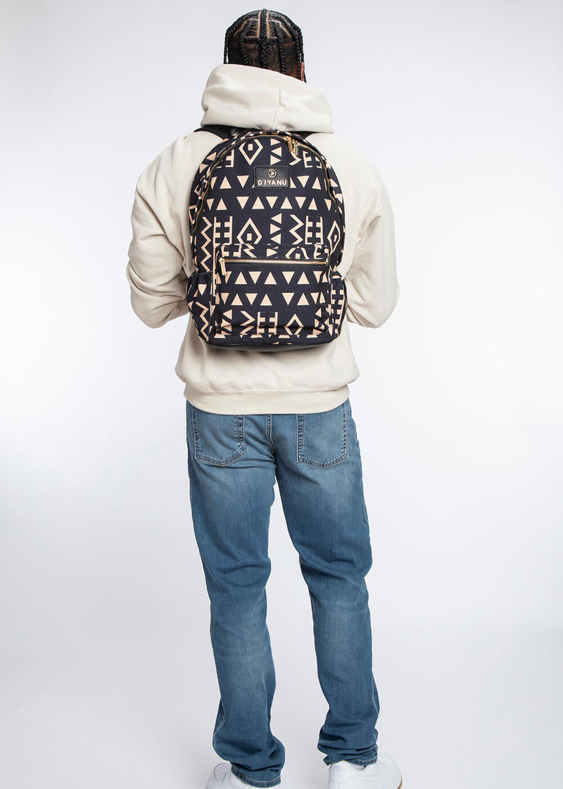 Dembe Unisex African Print Back Pack (Tan Black Tribal)