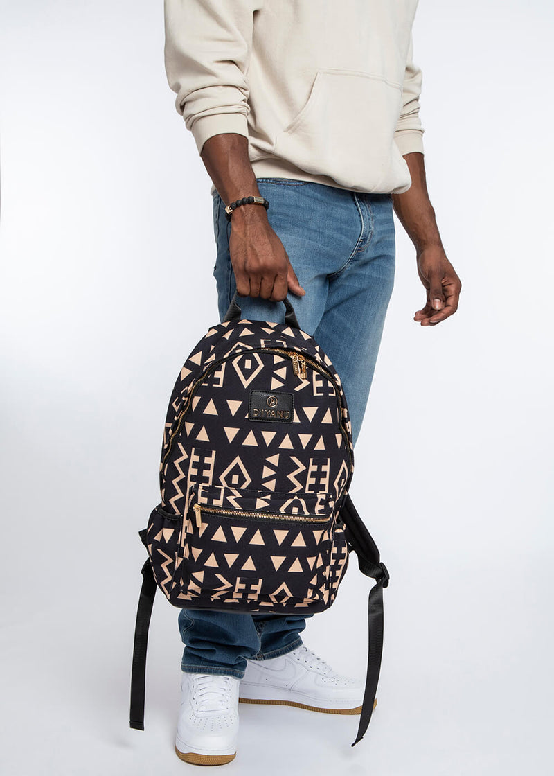 Dembe Unisex African Print Backpack (Tan Black Tribal)