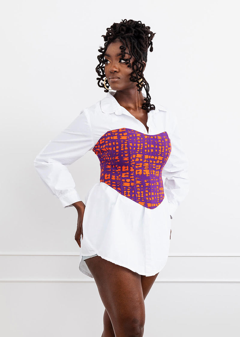 Caimile Women African Print Stretch Corset Top Purple Tangerine Adire ...