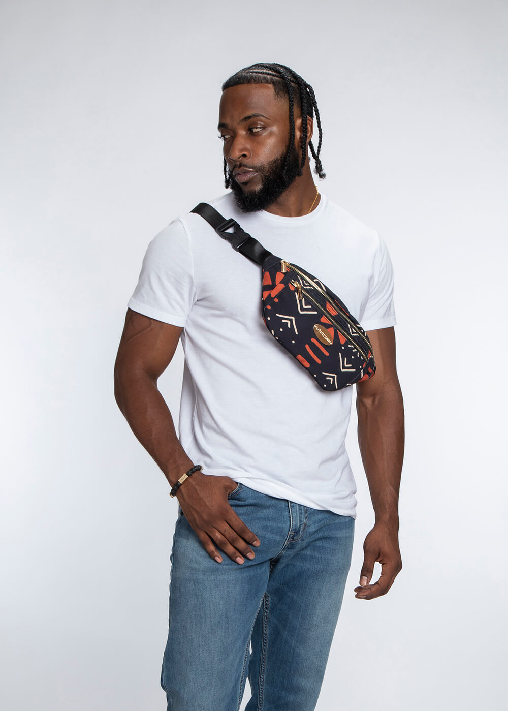 Naji African Print Unisex Fanny Pack (Natural Mudcloth)