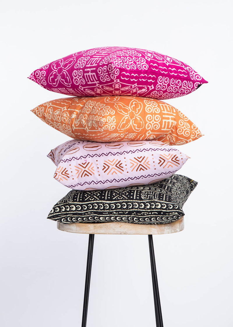 Alafia African Print Throw Pillow-Cover (Light Orange Adire)