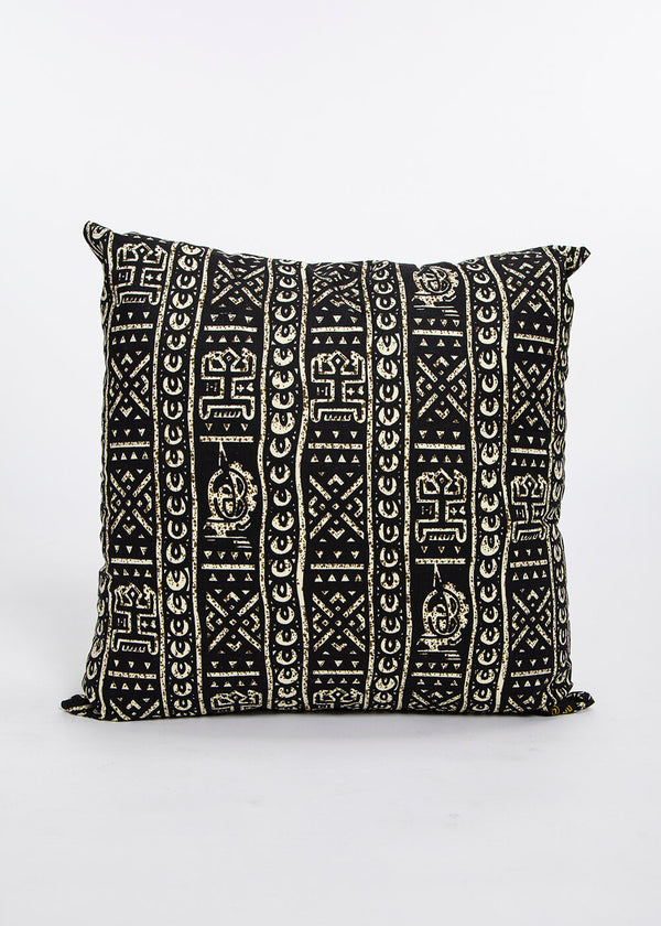 Alafia African Print Throw Pillow-Cover (Black White Tribal)