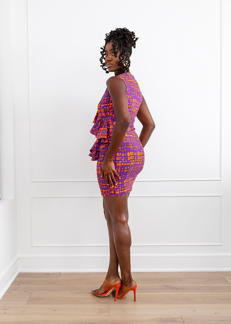 Aretta Women's African Print Stretch Dress Purple Tangerine Adire – D'IYANU