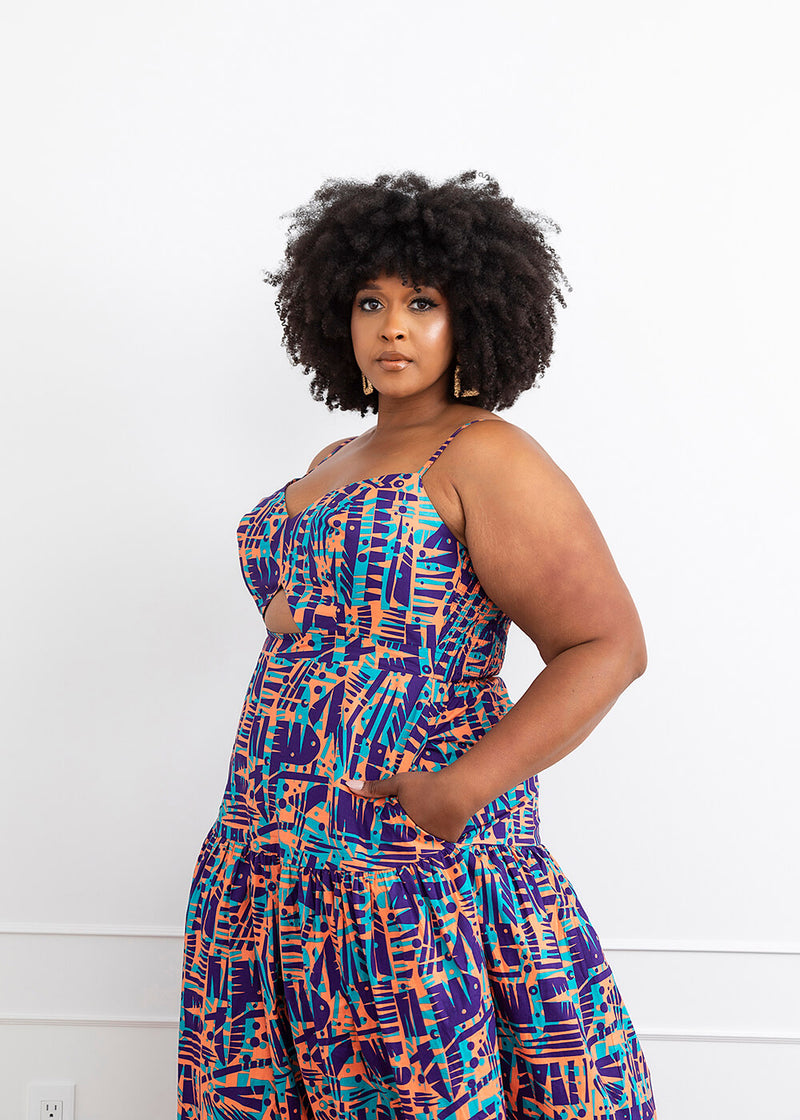 Kenyatta Women's African Print Maxi Dress (Tropical Stamp) – D'IYANU