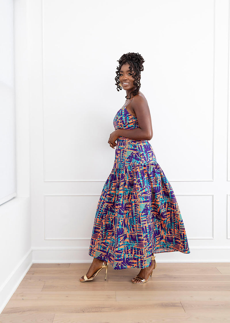Kenyatta Women's African Print Maxi Dress (Tropical Stamp)