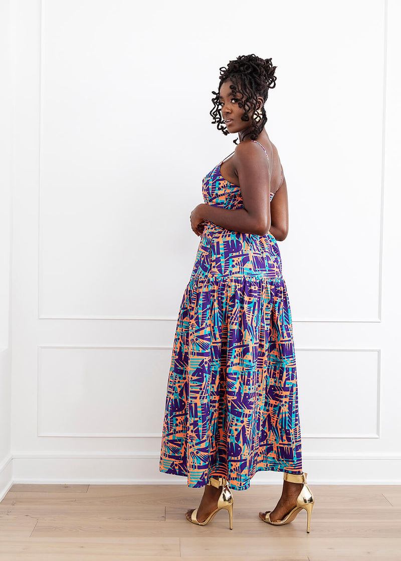 Kenyatta Women's African Print Maxi Dress (Tropical Stamp)