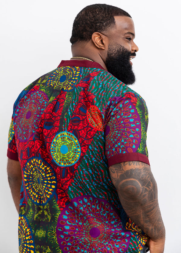 Olu Men's African Print Mandarin Collar Shirt (New Harvest Multipattern)