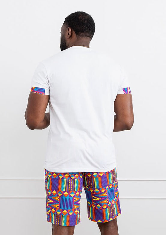 Seun Men's African Print T-Shirt with Pocket (Rainbow Kente)