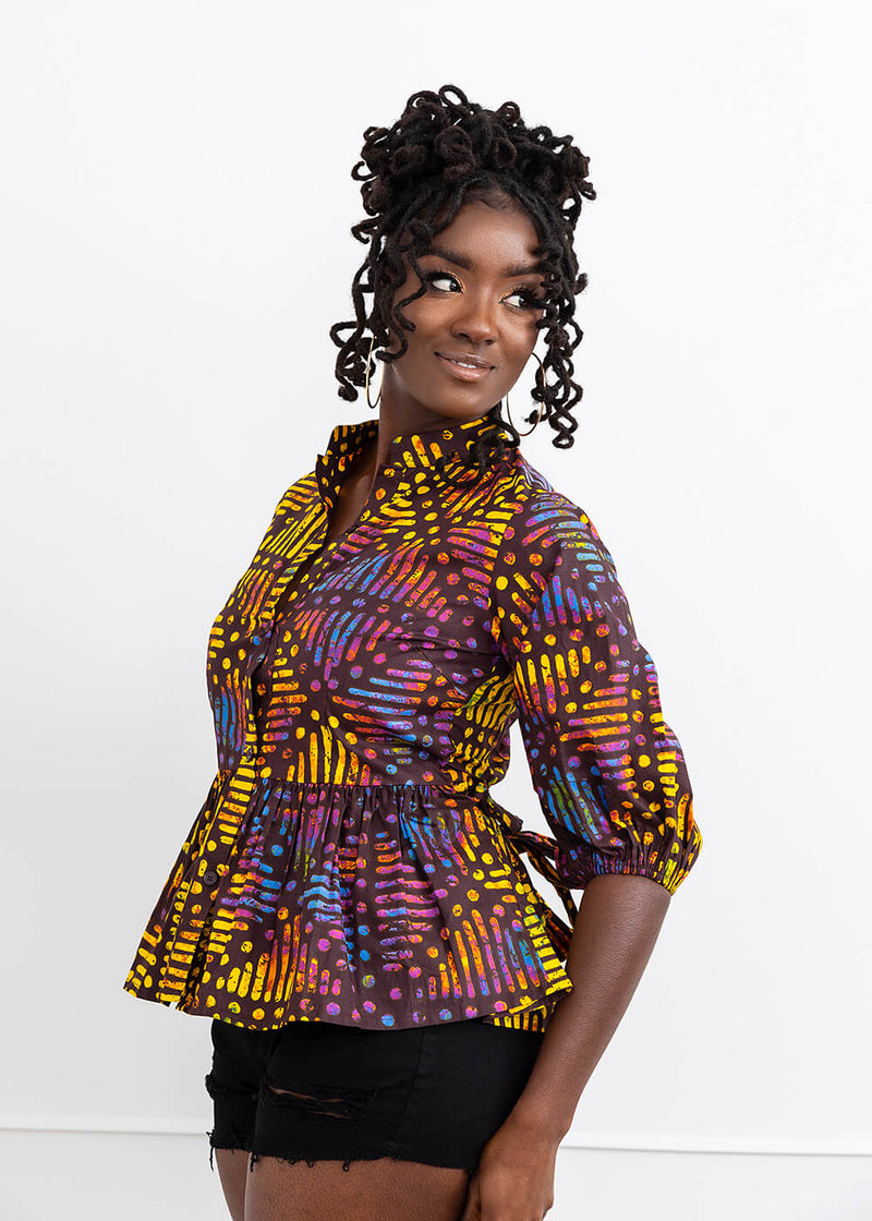 Aega Women's African Print Peplum Blouse (Sunset Adire)