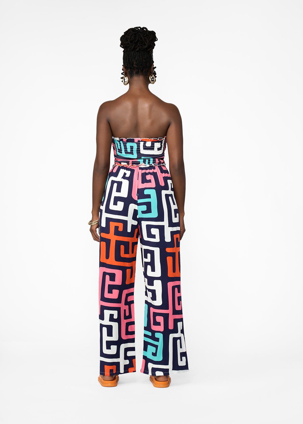 Hadija Women's African Print Smocked Jumpsuit (Confetti Kuba)