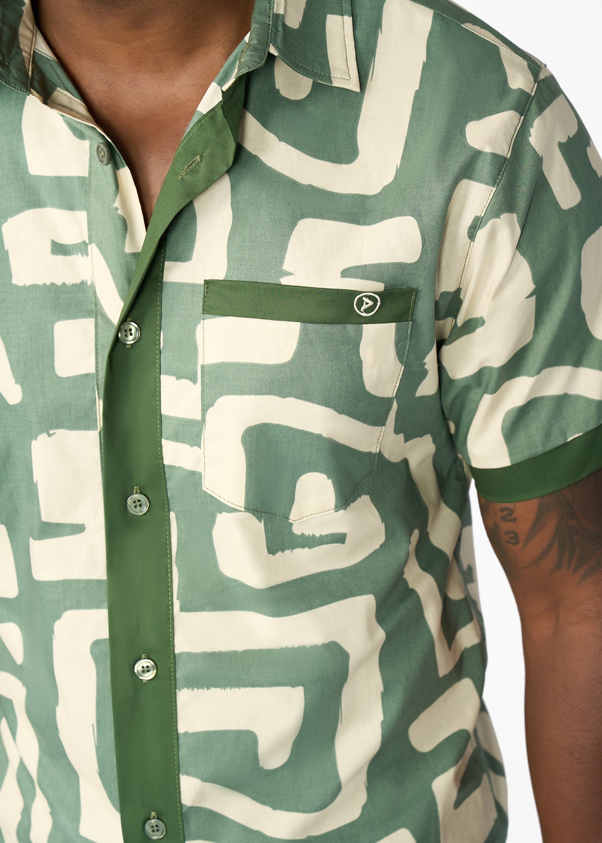 Hakim Men's Button-Up Shirt (Olive Geometric) - Clearance