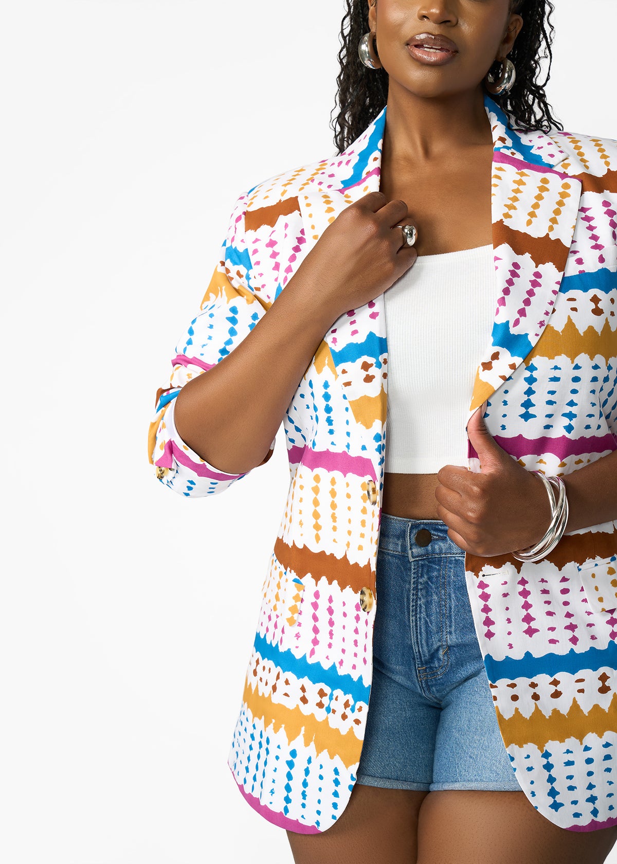 Hami Men's African Print Blazer (White Nautical Adire)- Clearance