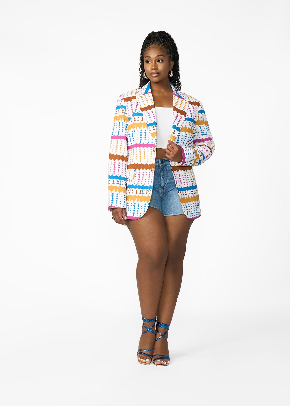 Hami Men's African Print Blazer (White Nautical Adire)- Clearance