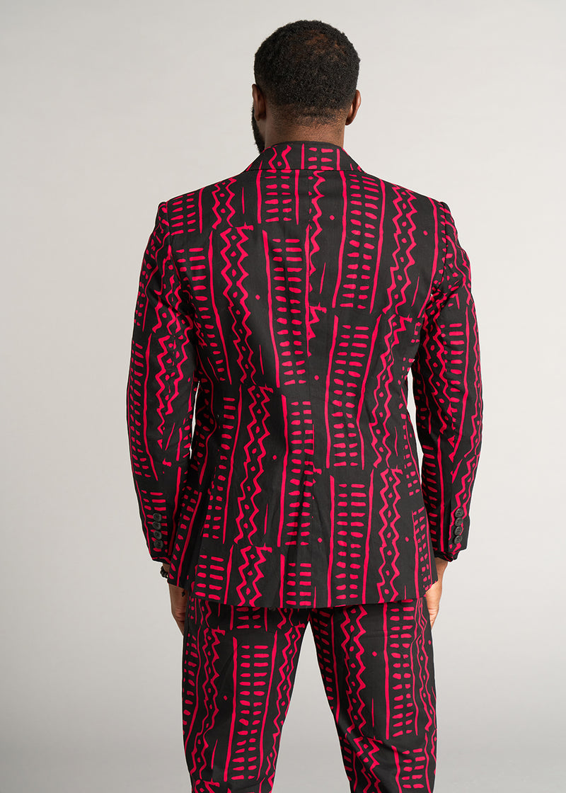 Hami Men's African Print Lightweight Blazer (Black Magenta Tribal)