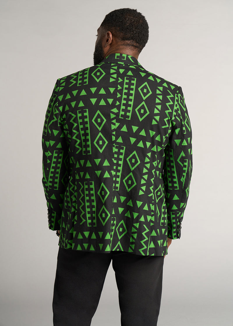 Hami Men's African Print Lightweight Blazer (Moss Black Geometric)