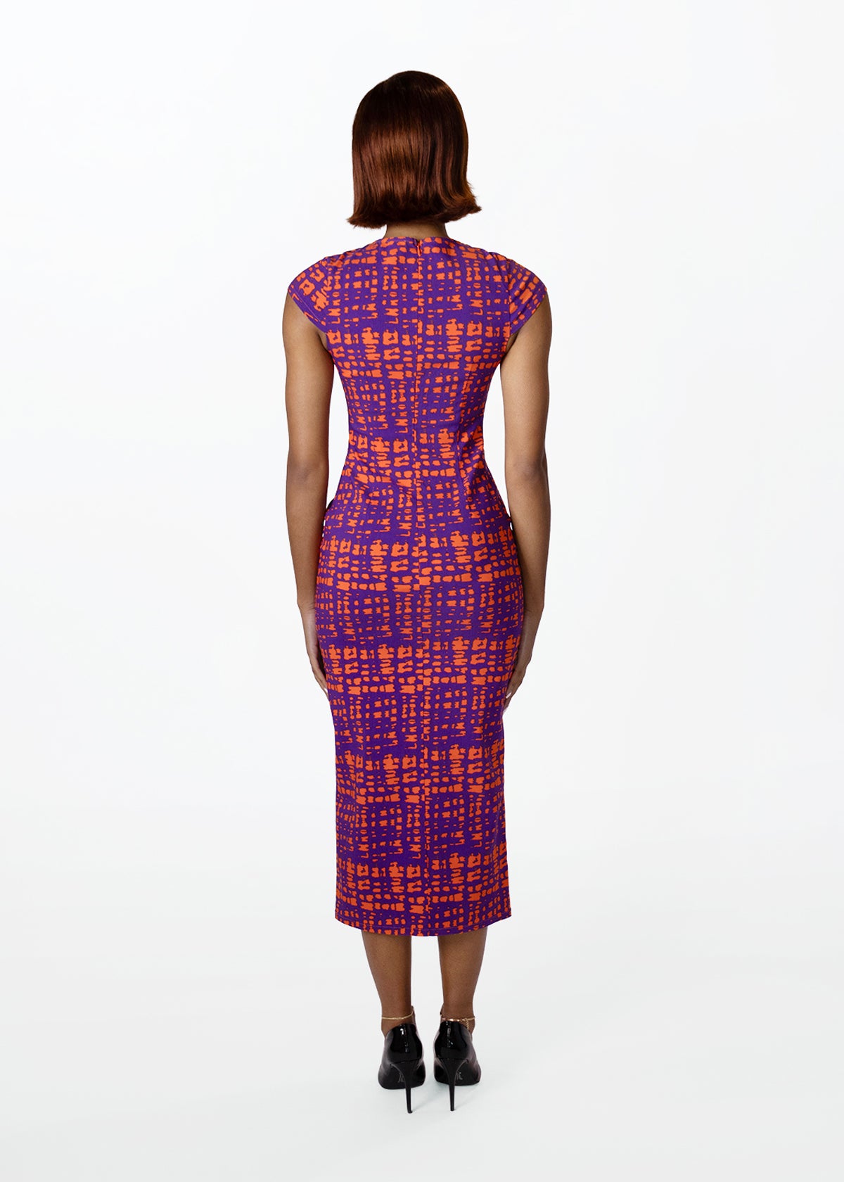 Ashantee Women's Cap Sleeve African Print Stretch Tunic Dress (Purple Tangerine Adire)