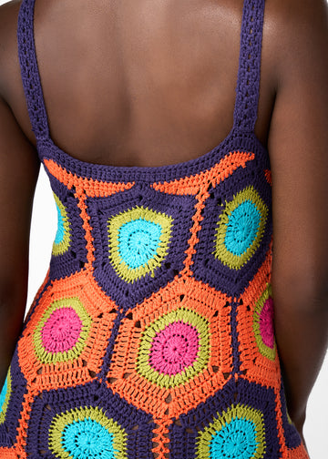 Ifa Women's Crochet Dress (Orange Navy Mod)