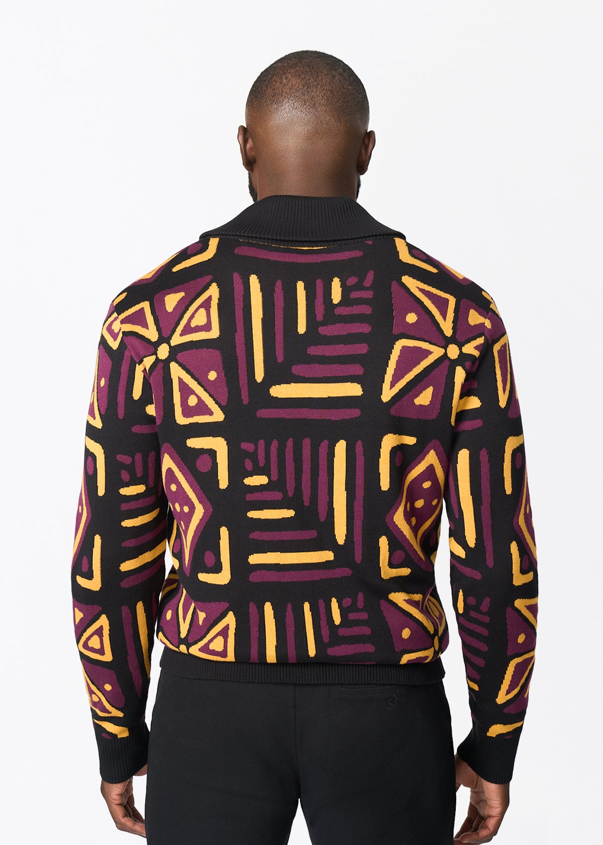 Iferan Men's African Print Sweater (Plum Black Tribal) - D'IYANU
