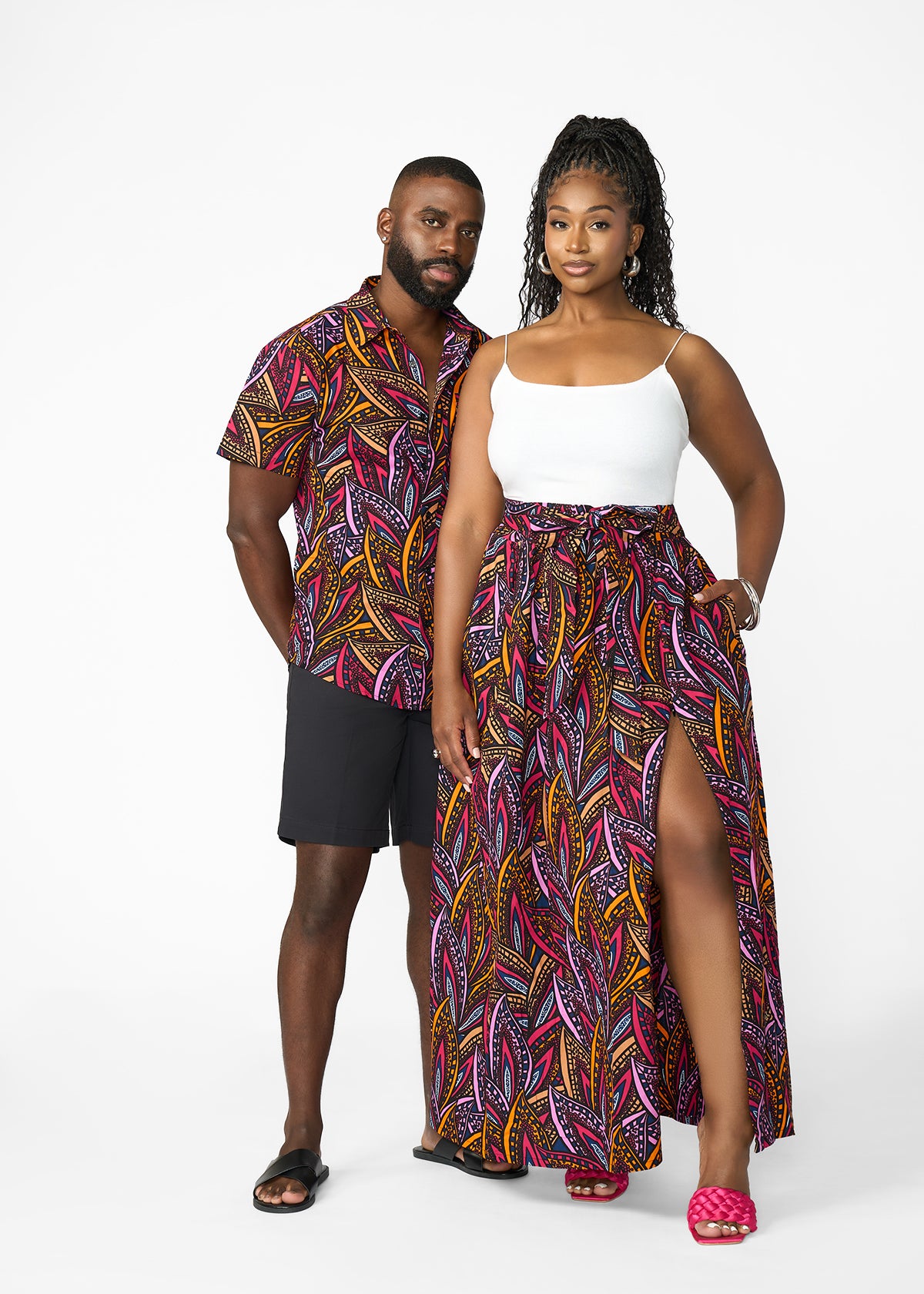 Isioma Women's African Print Maxi Skirt  (Sunset Leaves)