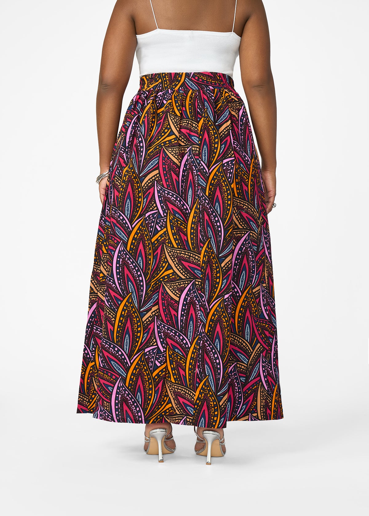 Isioma Women's African Print Maxi Skirt  (Sunset Leaves)